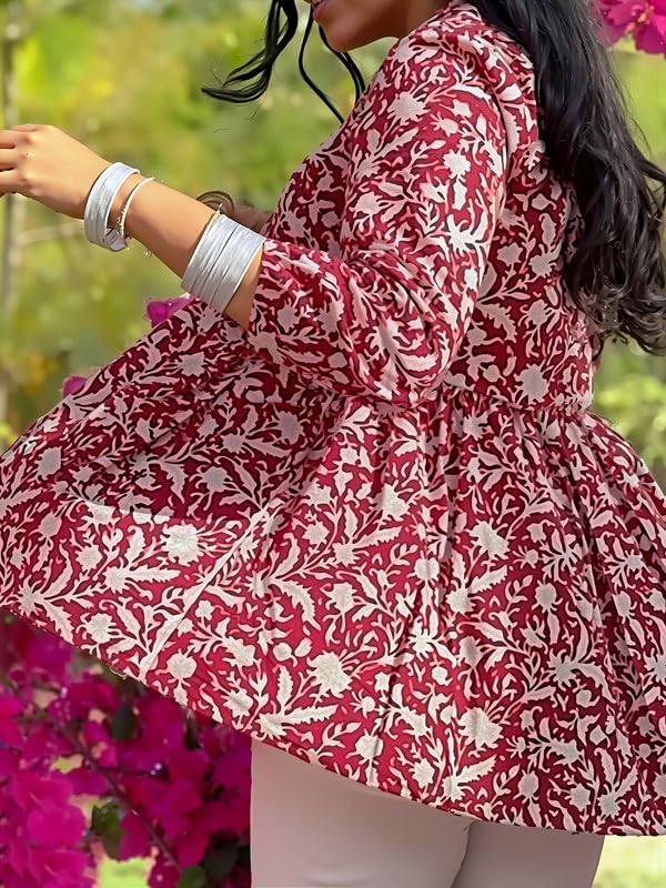 Image of Dream Beauty Fashion Women's Printed Tunic Top /Short Kurti with Long Sleeve V-Neck -23 inch Inches (Tunic-Top)