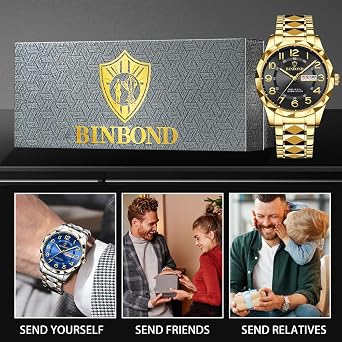 BINBOND Watch for Men Luxury Big Face Business Dress Analog Quartz Two Tone Stainless Steel Date Casual Wrist Watches Waterproof Luminous