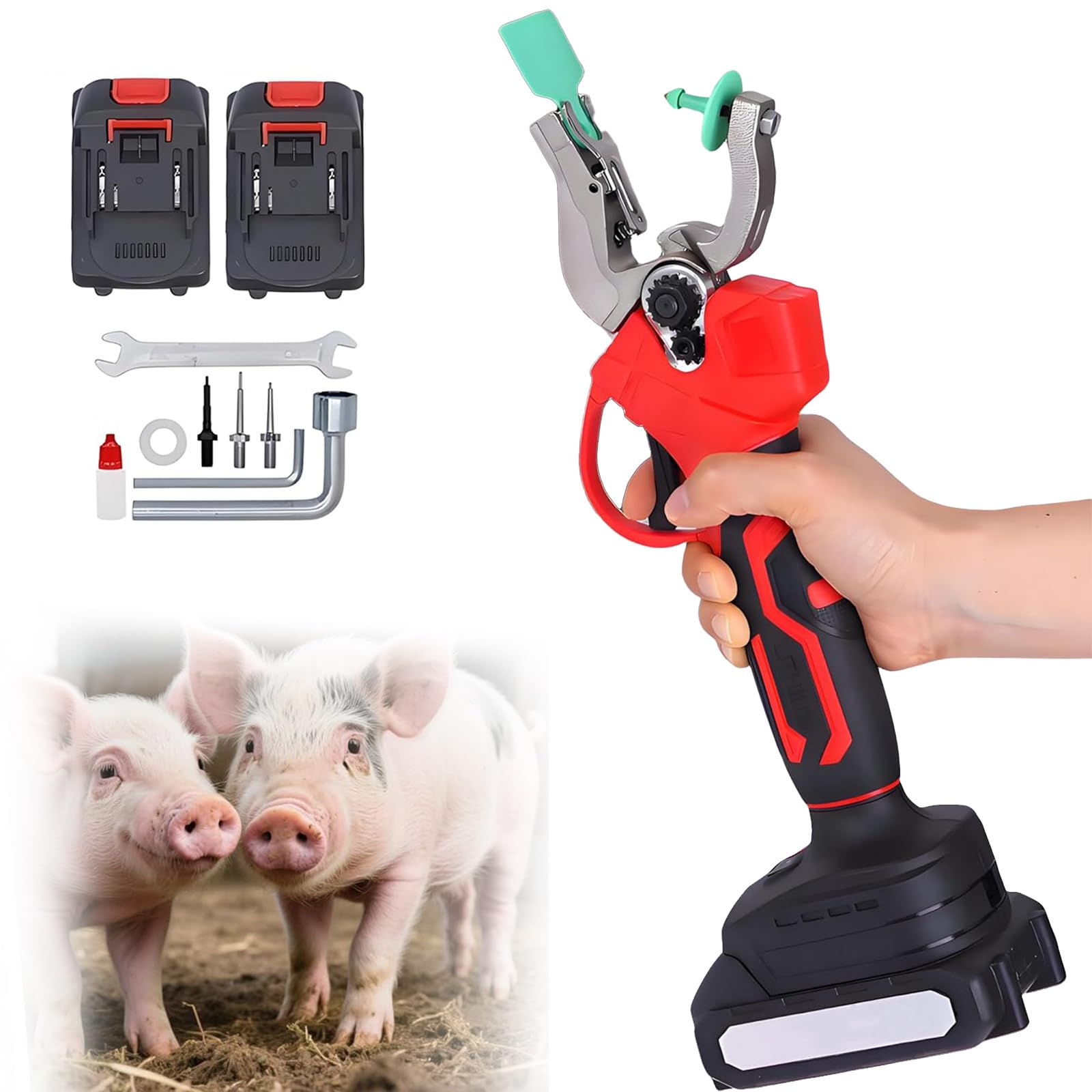 BITYCOW Livestock Electric Ear Tag Pliers Set, Rechargeable Wireless Ear Marker with Spare Needles, Farm Tagging Device for Cattle Sheep Swine