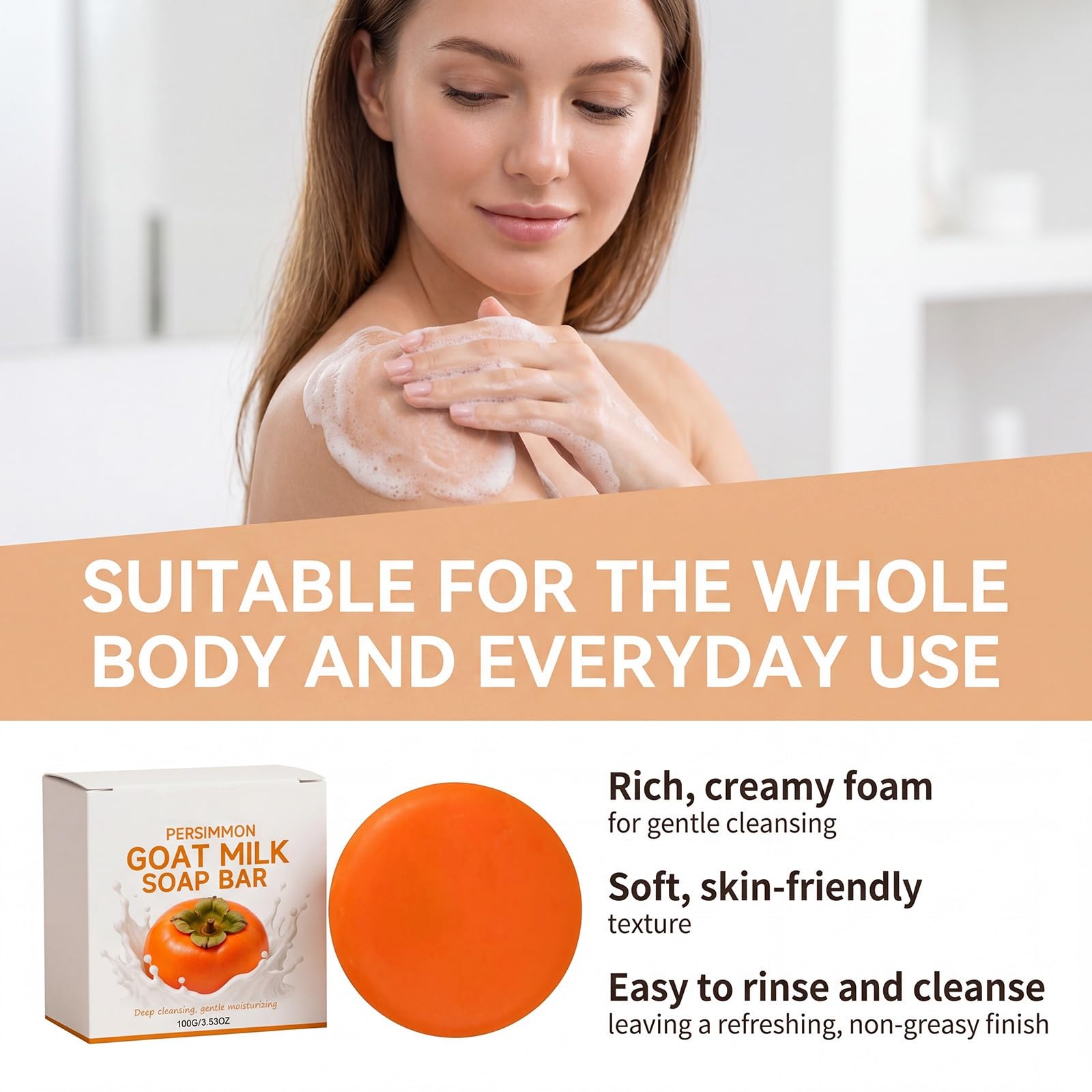 Runde Kaki-Seife ältere Menschen, Ziegenmilch beruhigende feuchtigkeitsspendende Bar den täglichen Geruch Lösung, Kaki-Extrakt Deodorant Body Wash Seife, reinigende nähren ganze moisturizing (8pcs)