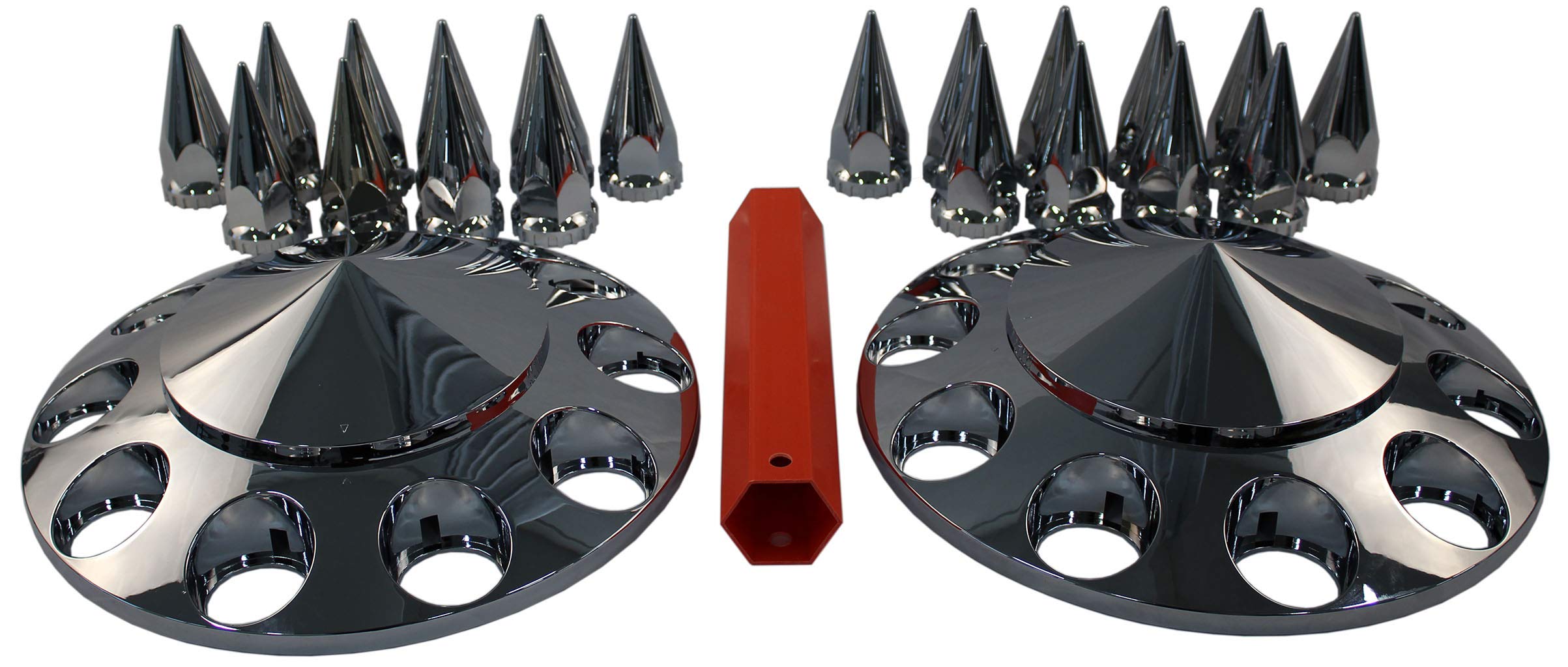 2x Chrome Spiked Hub Covers - 33mm Thread-on Front Axle Caps For Semi Trucks