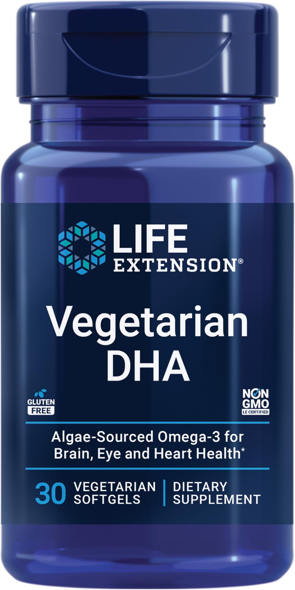 Vegetarian DHA, Omega-3 from Algae for cognition, Mood & Eye Health, Gluten-Free, Non-GMO, Vegan, 30 softgels