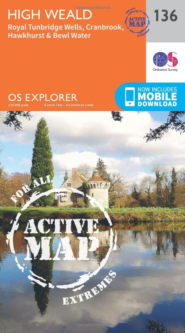 Ordnance Survey Unisex Orange Explorer Active 136 High Weald & Royal Tunbridge Wells Map With Digital Version
