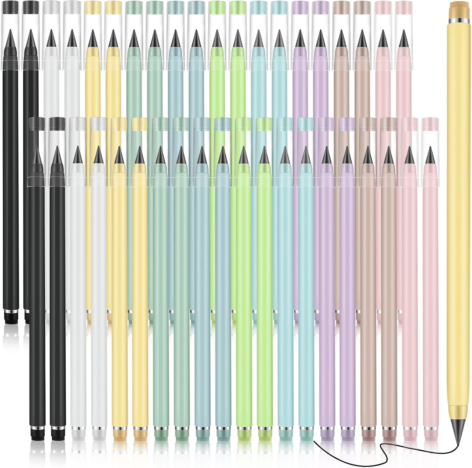 Marsui 40 Pcs Everlasting Pencil Forever Inkless Pencil Eternal with Eraser Aesthetic Reusable for Writing Drawing Home Office School Students Supplies(Black, White)