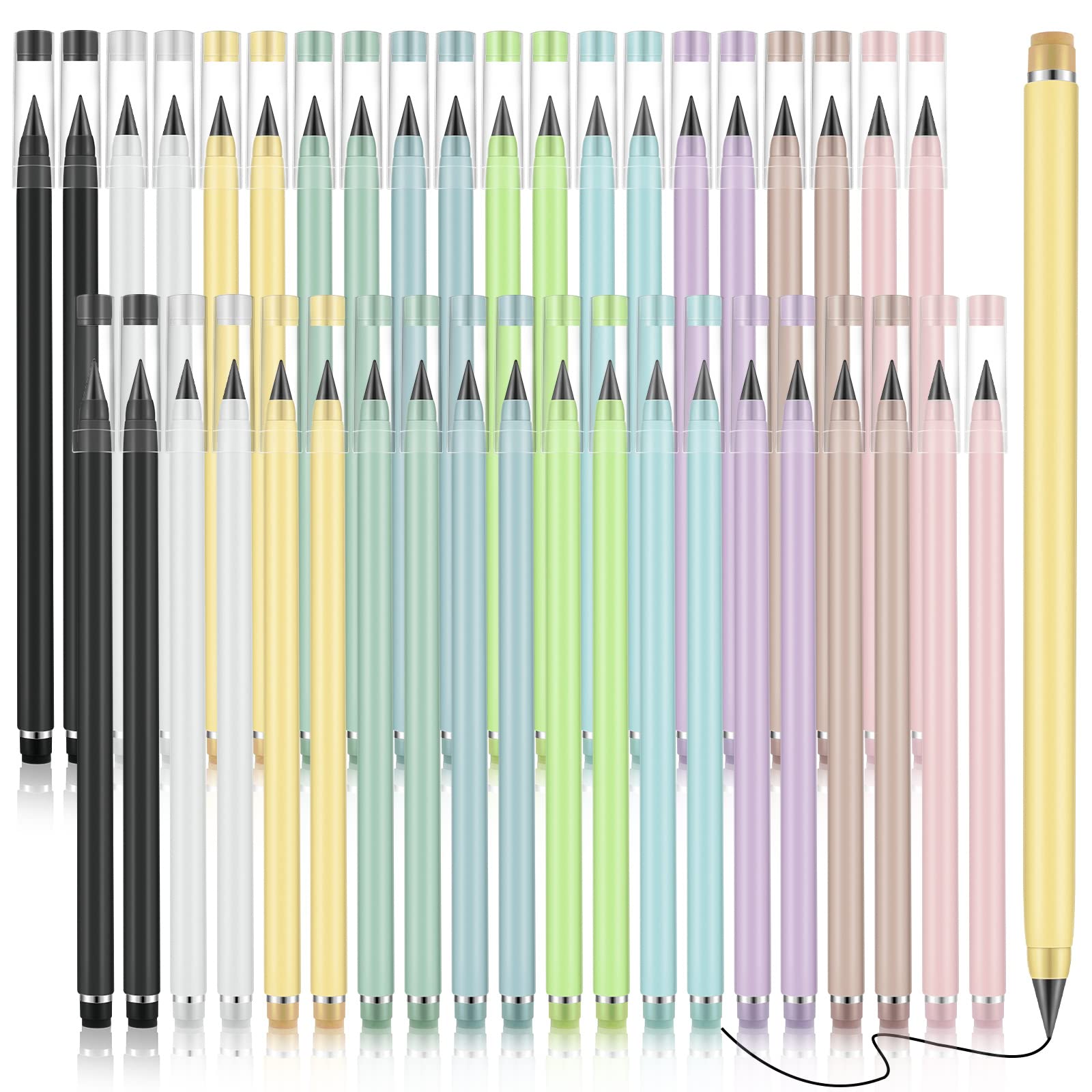 Marsui 40 Pcs Everlasting Pencil Forever Inkless Pencil Eternal with Eraser Aesthetic Reusable for Writing Drawing Home Office School Students Supplies(Multi Colors)
