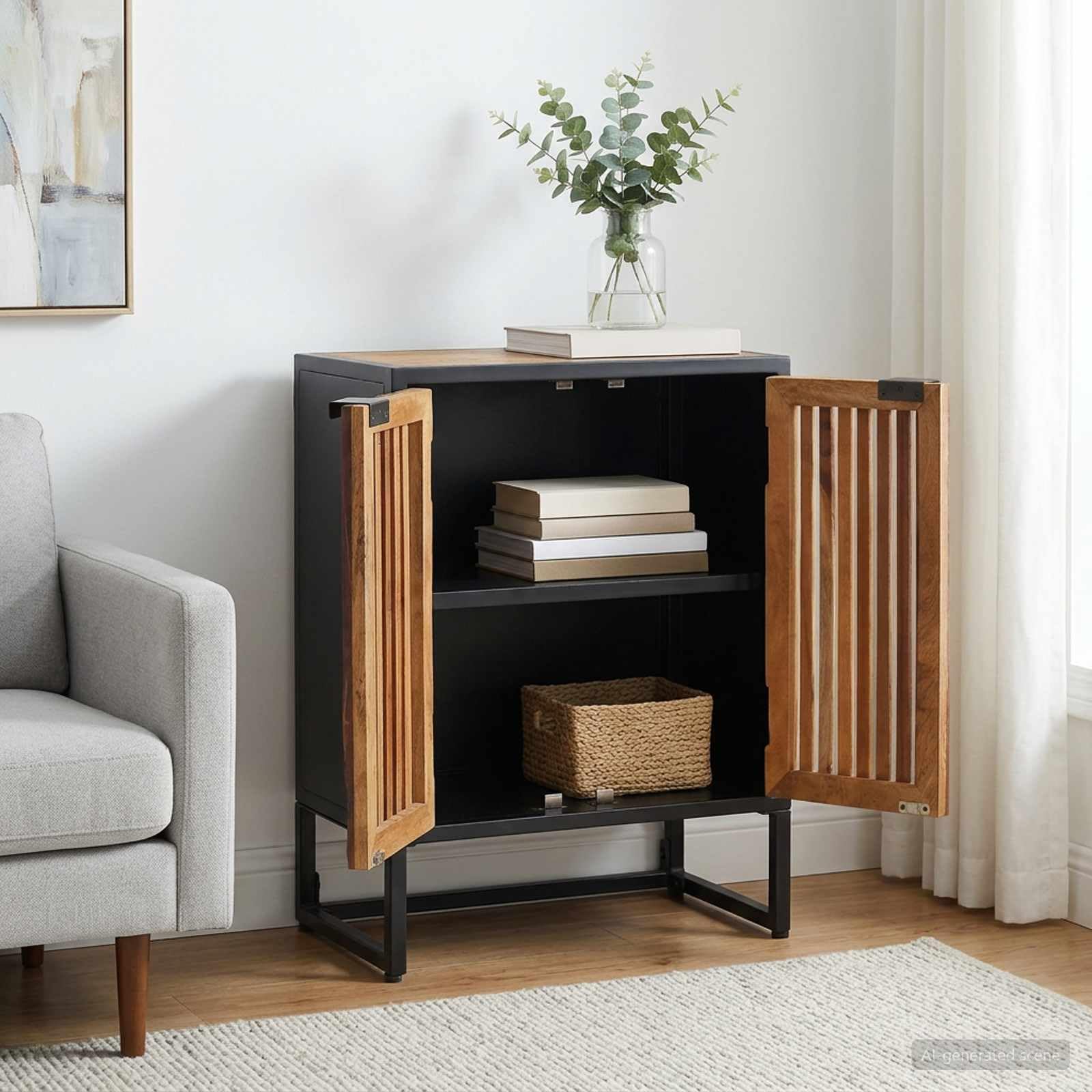 Credenza in legno massiccio di mango, 53 x 30 x 70 cm