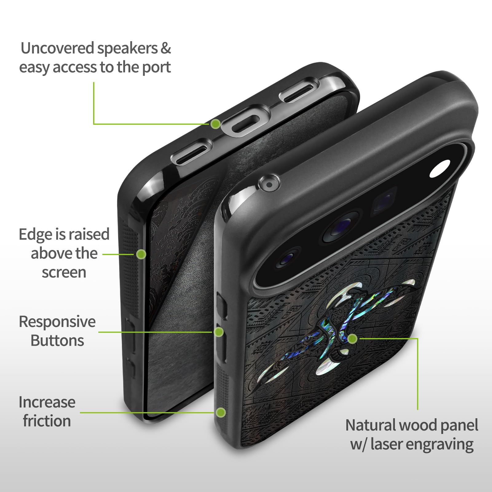Carveit Madera Funda para Google Pixel 11 Pro (Oscura-Una Odisea Azteca)