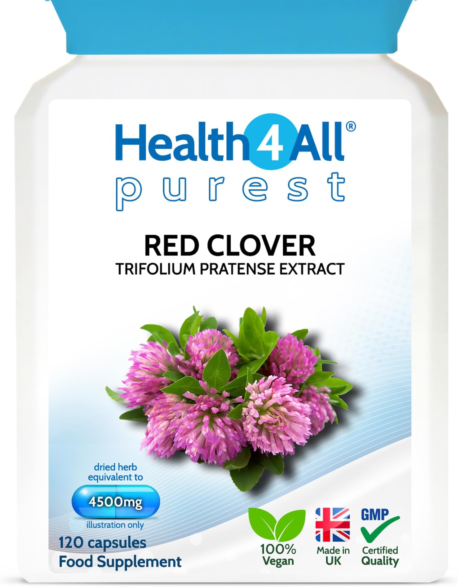 Red Clover 4500mg 120 Capsules 4 Months Supply, High Strength Extract 24mg Isoflavones Each Capsule, Menopause Support & Hormone Balance Vegan Supplement | Made in UK