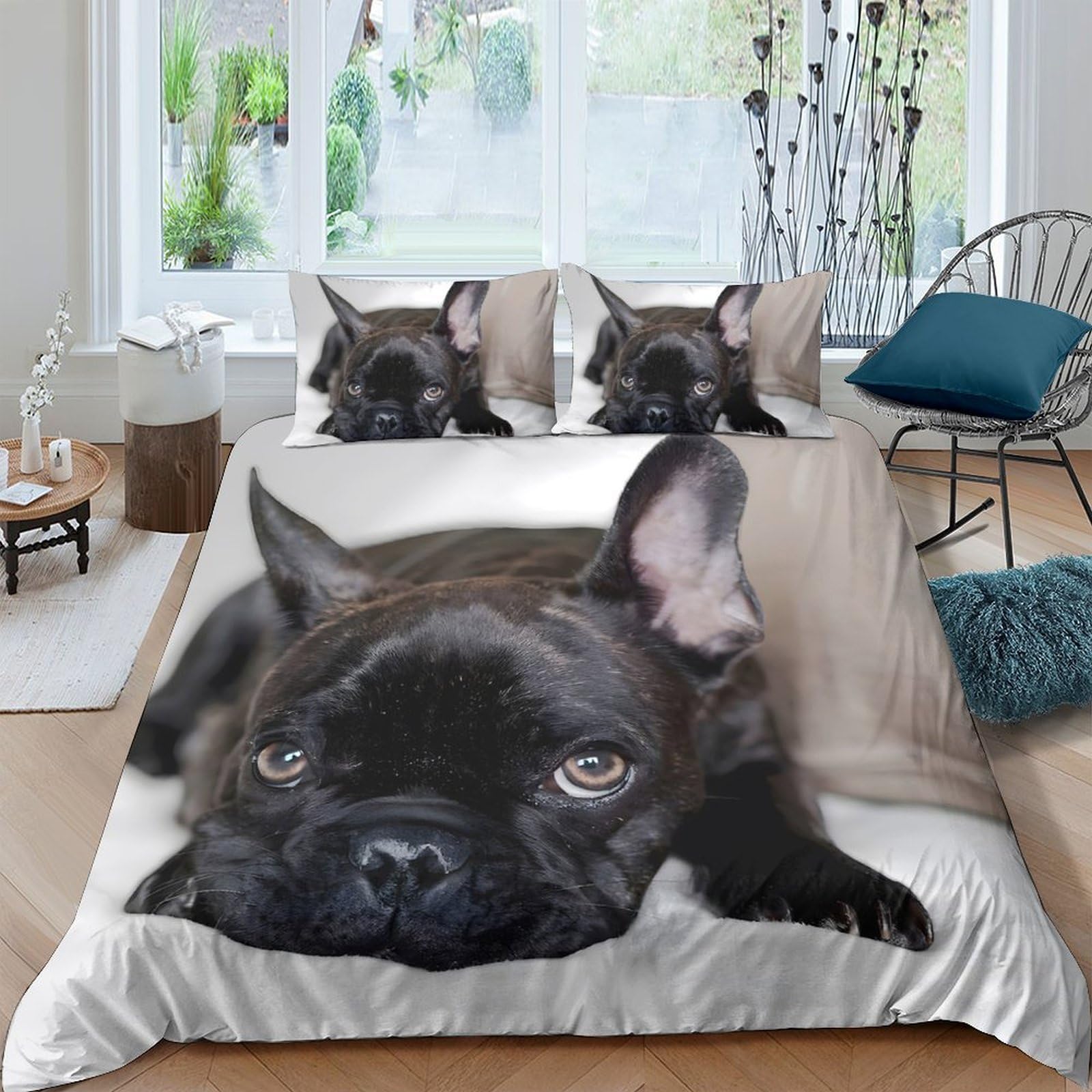 Ctjqhvkz Style-6 3D Printed French Bulldog Fitted Sheet Microfiber Soft Breathable Dog Face Bed Cover For Bedroom Guest Room Decor Single（135X200cm）