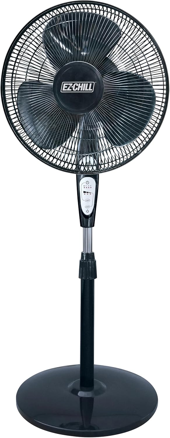 EZ-CHILL 18" Oscillating Pedestal Fan with Remote Control, Stand Fan, 3 Speed, Adjustable Height & Tilt, & Timer, Auto Shutoff, Ideal for Home, Bedroom & Office, MG-MTSH11-BLK