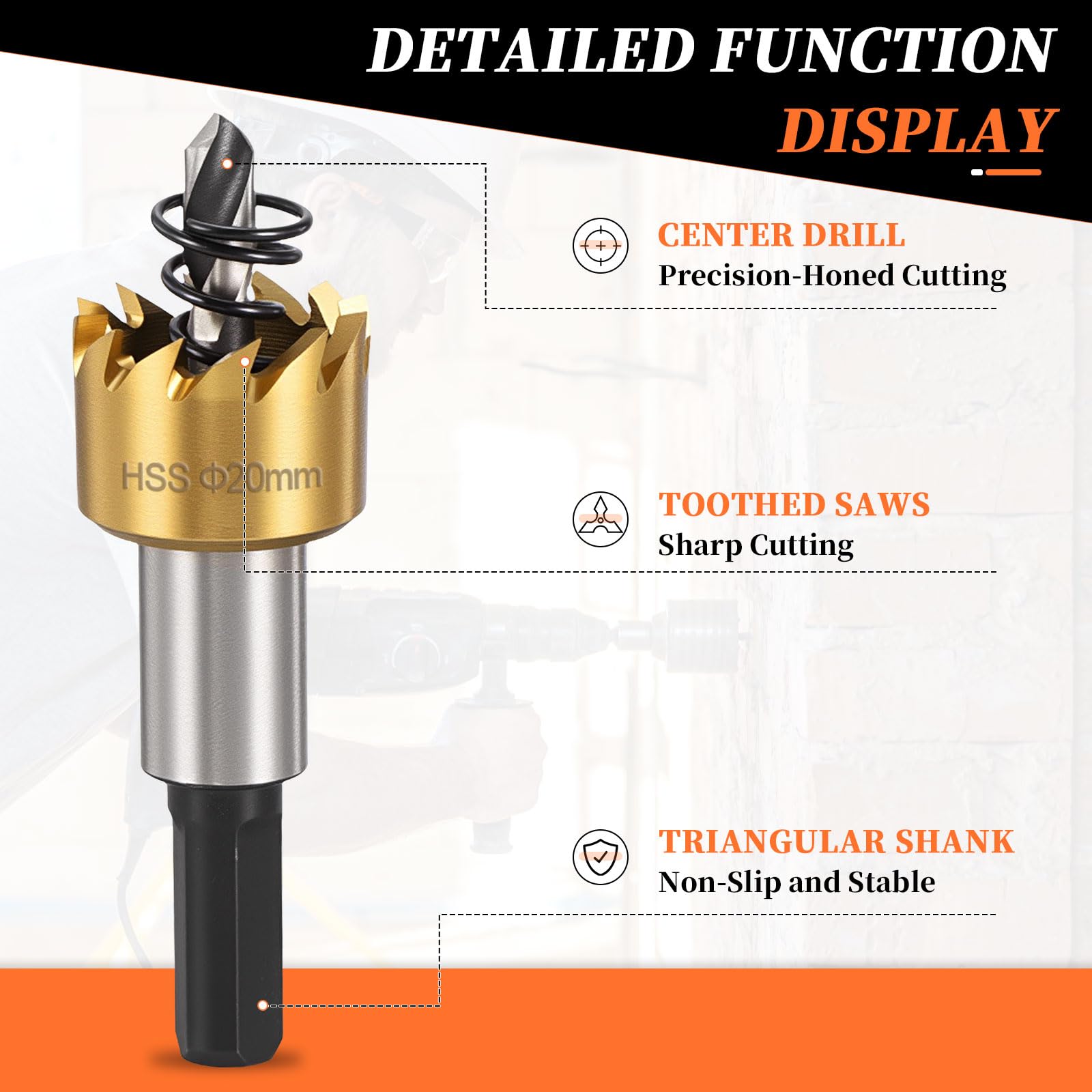 METALLIXITY Hole Saw 20mm (25/32"), M35 High Speed Steel Hole Cutter with Center Drill Bit, Hex Key and Spring - Image 3