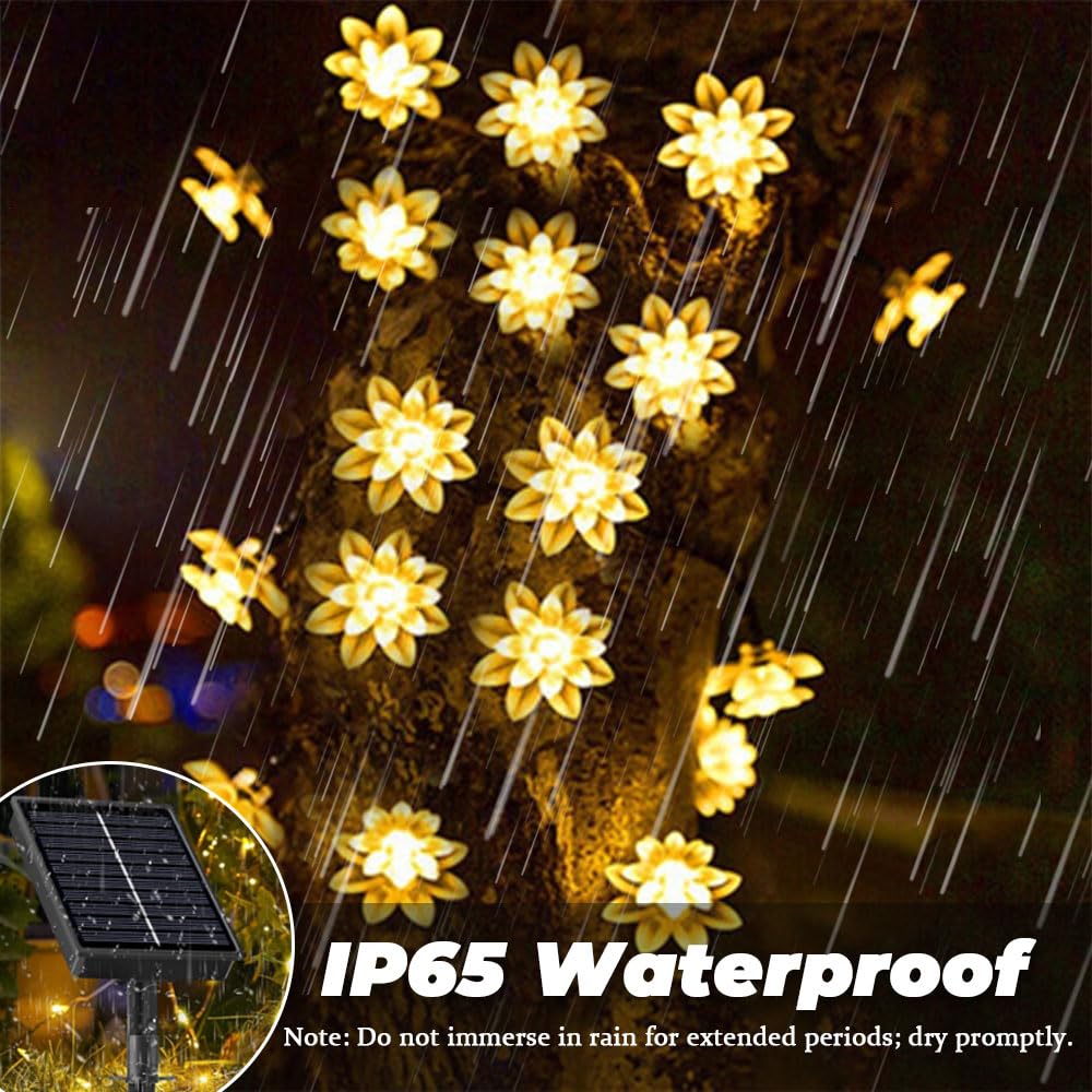 Catena Luminosa Esterno Solare, Catena Luminosa Solare con LED Lotus, IP65 Impermeabile Catena Luci Solari Esterno, Adatta per Festival, Feste, Giardini, Terrazze (Caldo,32m, 300 Luci)