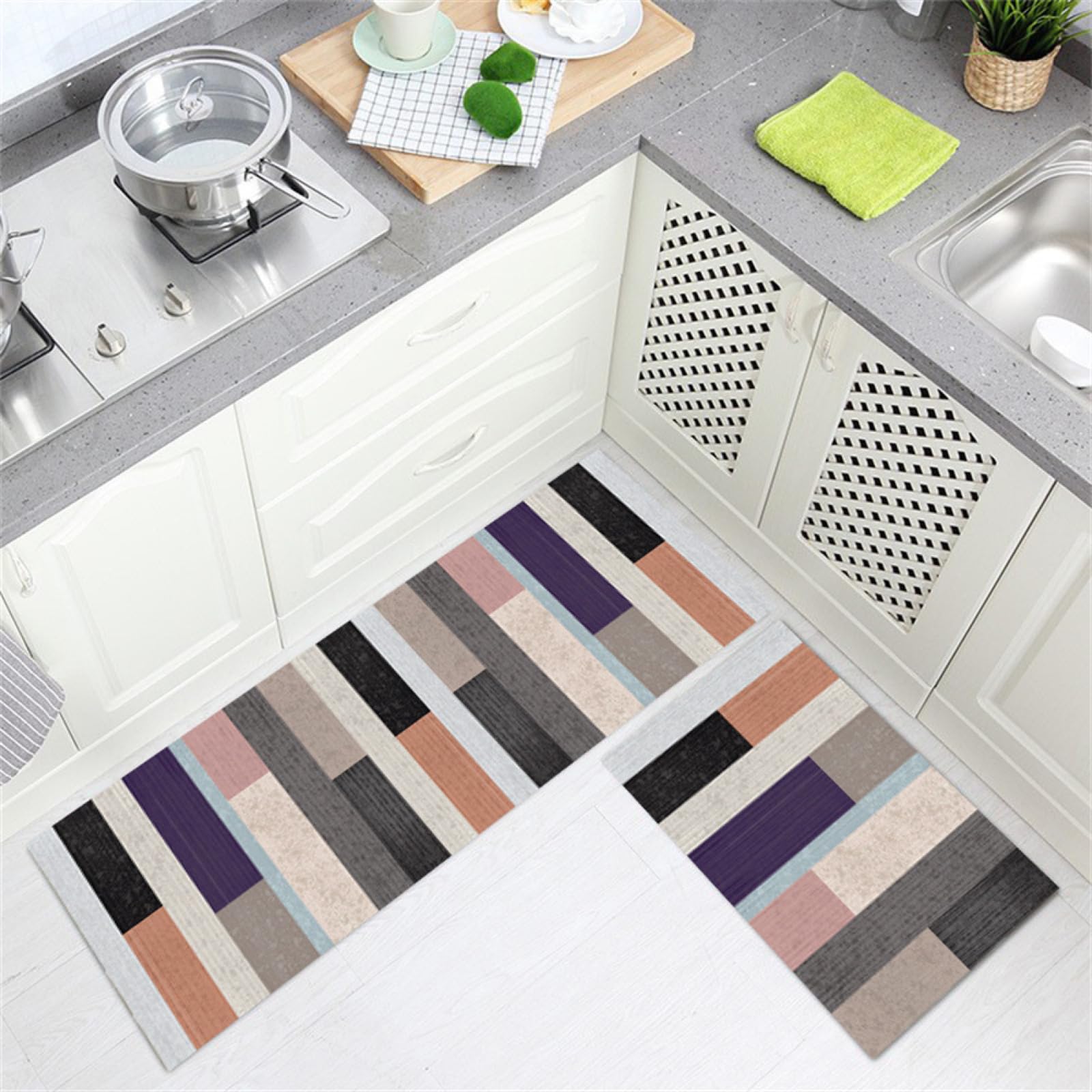 KüChenläUfer KüChenmatte 45x120cm, KüChenteppich Waschbar rutschfest, Teppich LäUfer Flur FußMatte Badematten, Wasser öL Aufnehmen Teppich KüChe Set für KüChe Wohnzimmer, Badezimmer Coloured