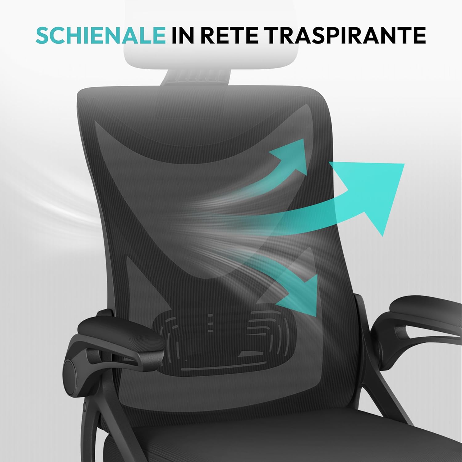 Sedia Ufficio Ergonomica con Braccioli Poggiatesta Regolabile Schienale Alto Funzione Dondolo Poltrona Scrivania Girevole in Rete Traspirante con Supporto Lombare Nera - Sedia gaming - Immagine 8