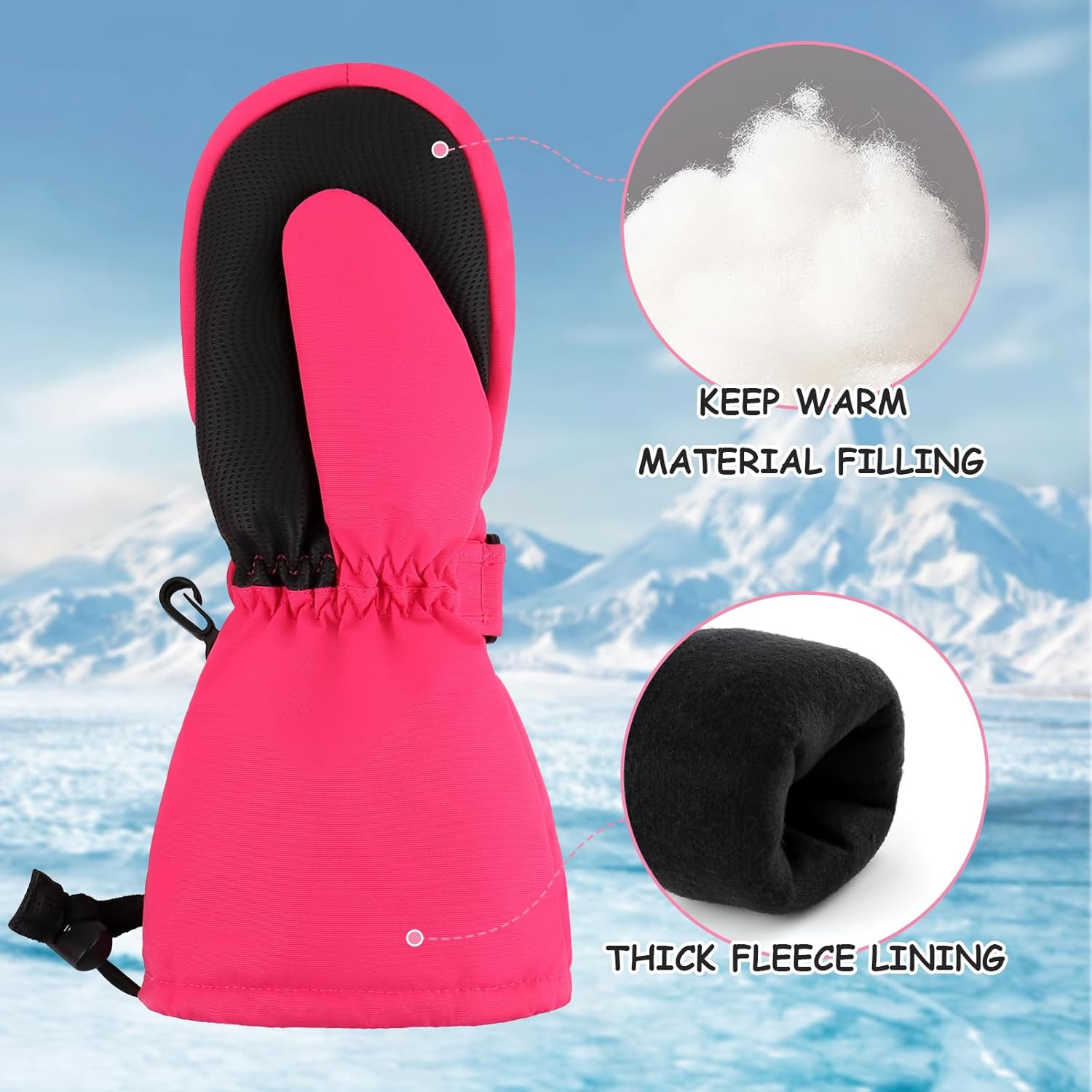 Duoyeree Waterproof Kids Mittens Gloves with Fleece Lined for Boys Girls Winter Snow Skiing Thick Insulated for Cold Weather - Image 3