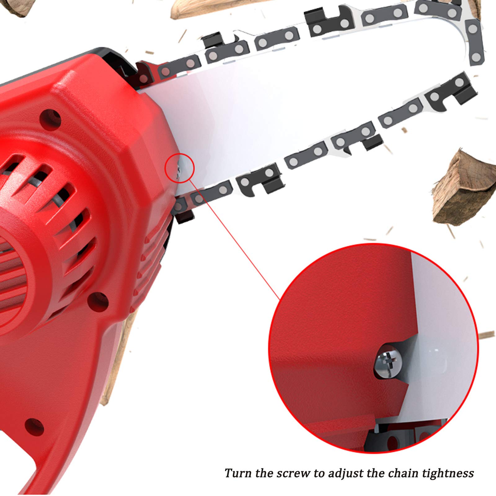 Minimotosierra inalámbrica, Sierra de Cadena portátil de 4 Pulgadas con batería Recargable para Cortar Madera, Ramas de árboles, Tijeras de podar, Patio, hogar y jardín