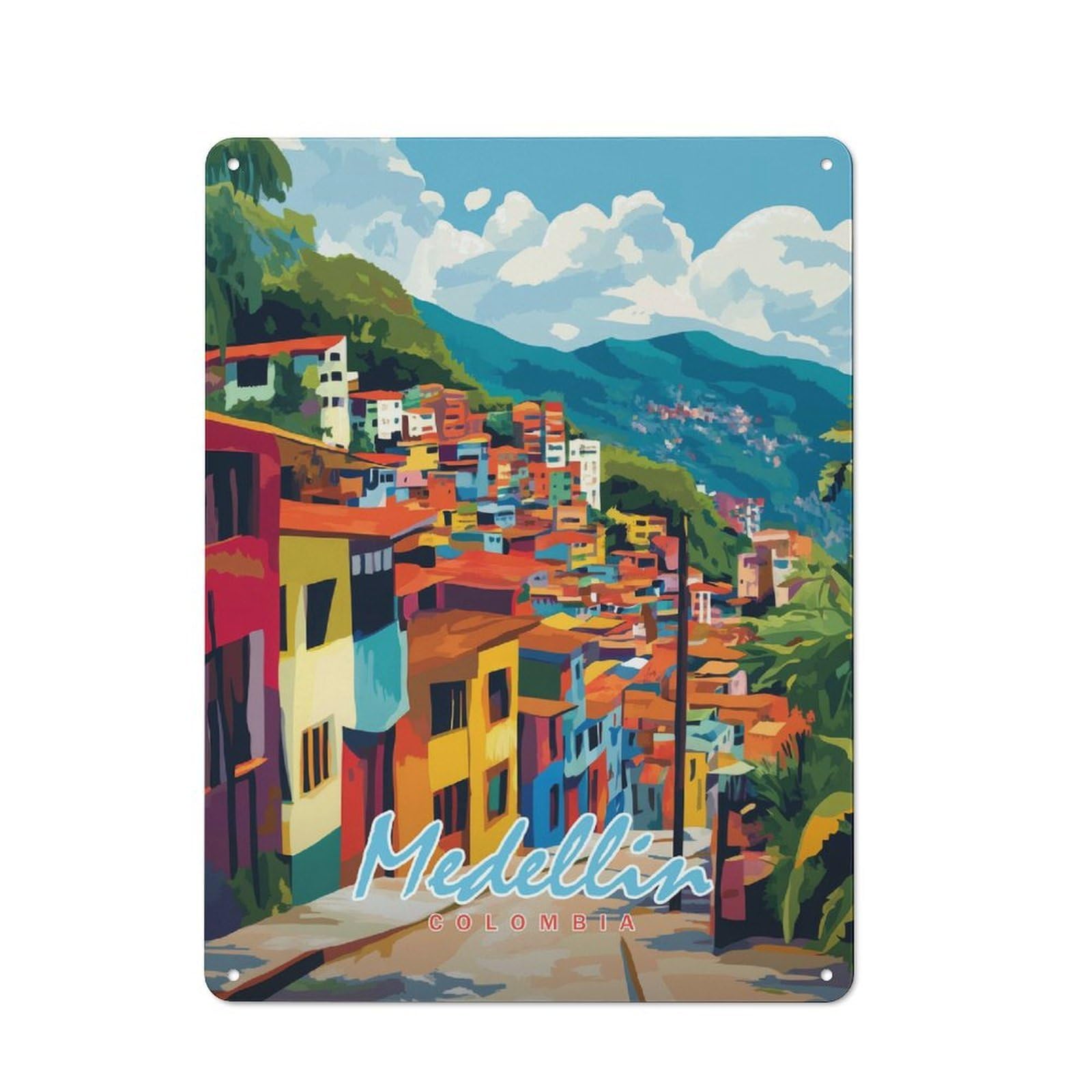 Medellin Cityscape(2) Vintage Metal Wall Decor 40x30cm, Vintage Metal Sign for Hallway, Home Bar, Garage Or Study