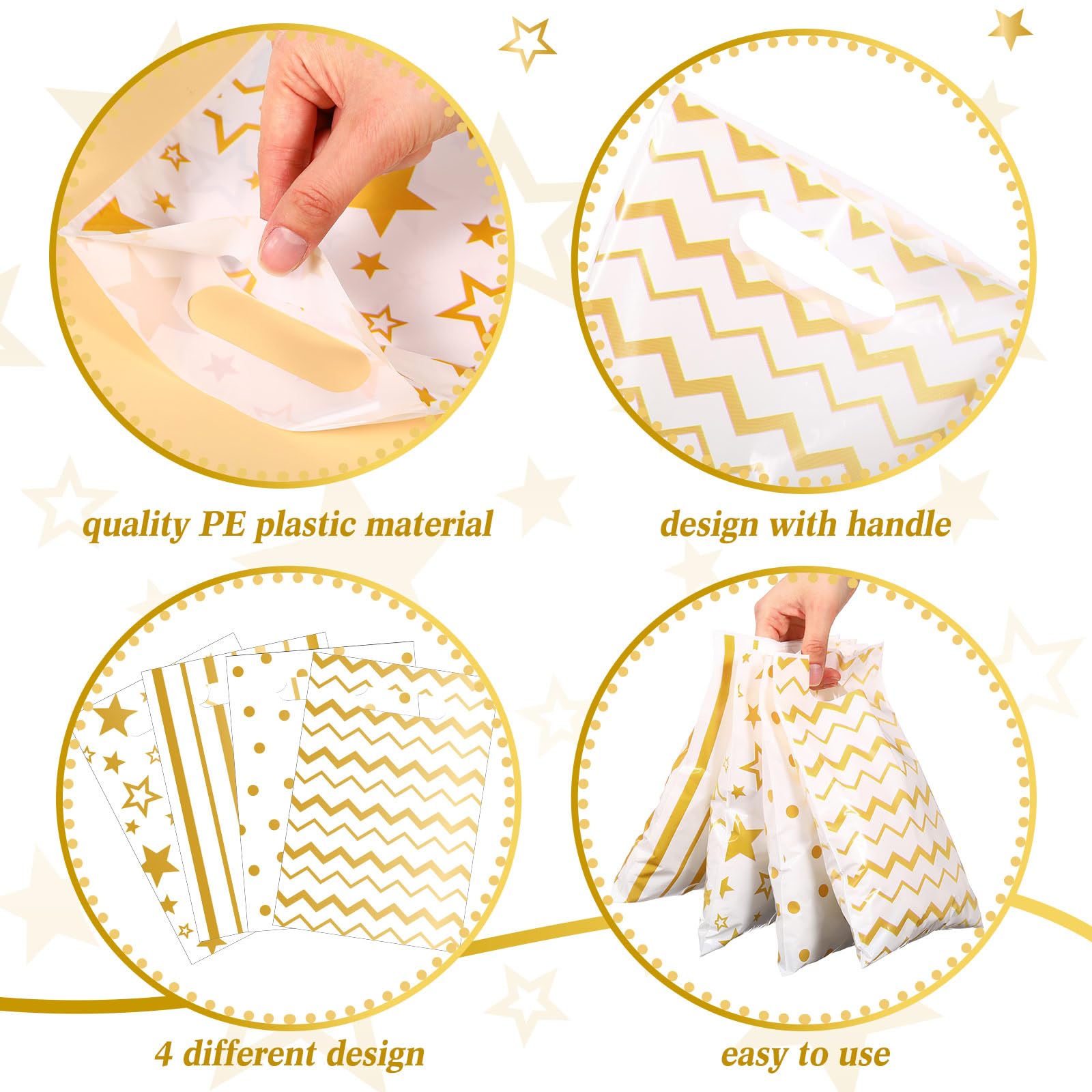 Blosssound 100 Stück kleine Geschenktüten mit Griff, Großpackung 17,9 x 24,8 cm, Kunststoff-Leckerli-Tüten für Geburtstag, Hochzeit, Abschlussfeier, Ruhestand, Karneval, Party, Gastgeschenke