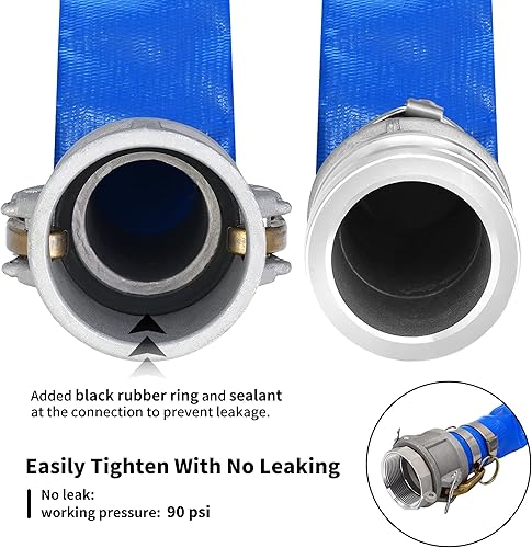 Vista 19 de Manguera de descarga plana de PVC de 2 pulgadas x 100 pies con accesorios de aluminio Camlock C y E, accesorio de bloqueo de leva tipo F incluido