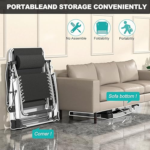 Miniatura 7 de MOPHOTO Silla Zero Gravity, silla de descanso acolchada para exteriores con mesa auxiliar, silla reclinable de gravedad cero, silla reclinable para