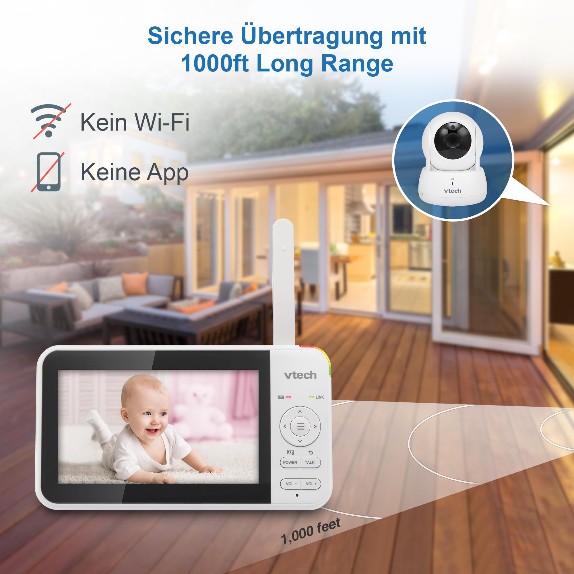 VTech VM924 Video Baby Monitor with Camera, 5 Inch LCD Display, 31 Hours Battery Life, Night Vision, 300 Metre Range, Pan Tilt Zoom, Lullabies, Soothing Sounds, Temperature Sensor