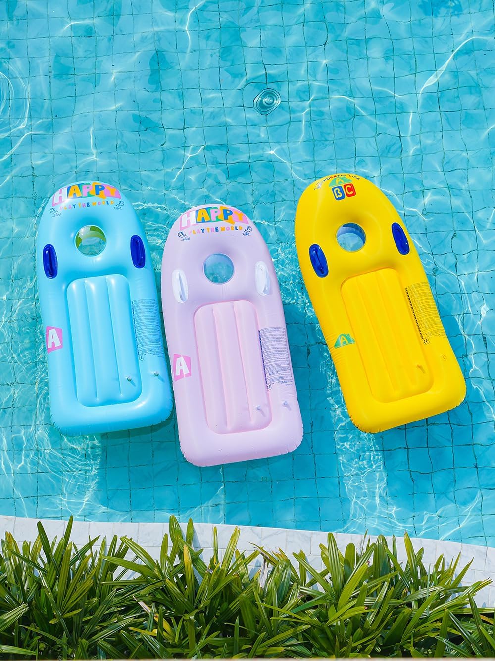 Thick Material Lightweight Folding Portable Children's Inflatable Surfboard with Handle, Floating Board, Size 21.65"x45.28"Summer Beach Surfing Pool Water Sports Auxiliary Learning Swimming