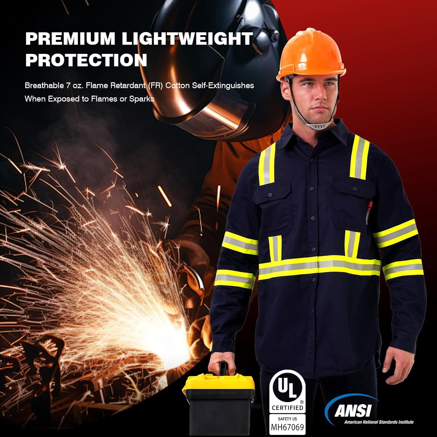 SKSAFETY 7oz FR Shirts for Men, Welding Shirt Hi Vis Flame Resistant 100% Cotton Fire Retardant Longsleeve Shirt CAT2 - Image 3