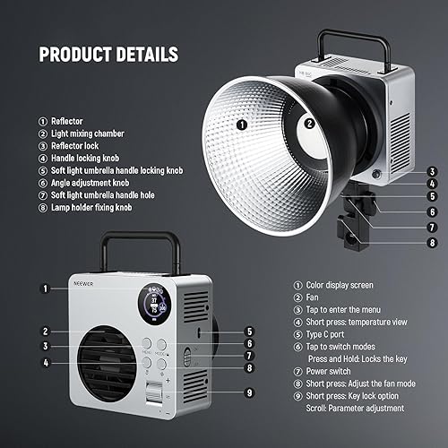 Miniatura 41 de NEEWER HB80C RGBWW - Luz de video LED con batería integrada de 72 Wh y carga rápida PD de 100 W, iluminación de salida continua COB Mini RGB de 80