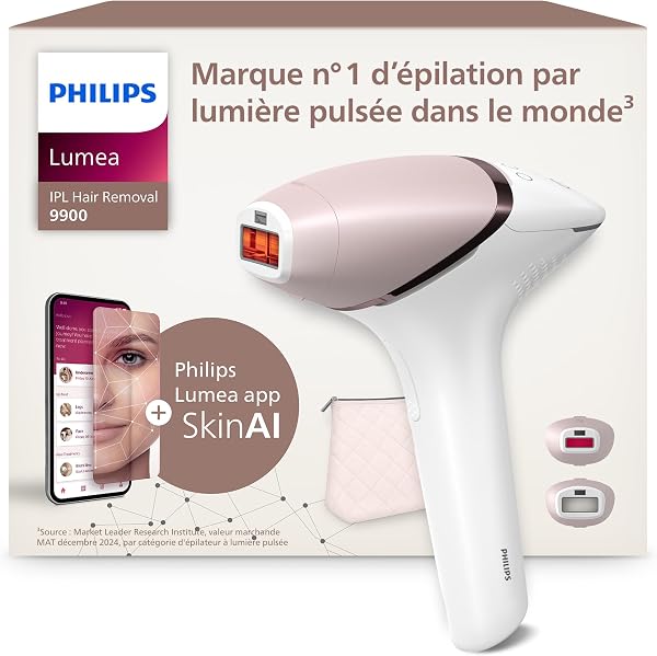 Philips Lumea série 9900 - épilateur à lumière pulsée, alternative à l'épilation laser, SenseIQ et SkinAI, 2 embouts pour le corps et le visage, BRI950/02 - 1