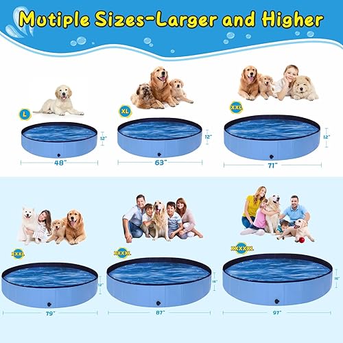 Miniatura 36 de Piscina plegable para perros, piscina portátil antideslizante de 63 x 12 pulgadas, de plástico duro, piscina plegable para exteriores e interiores