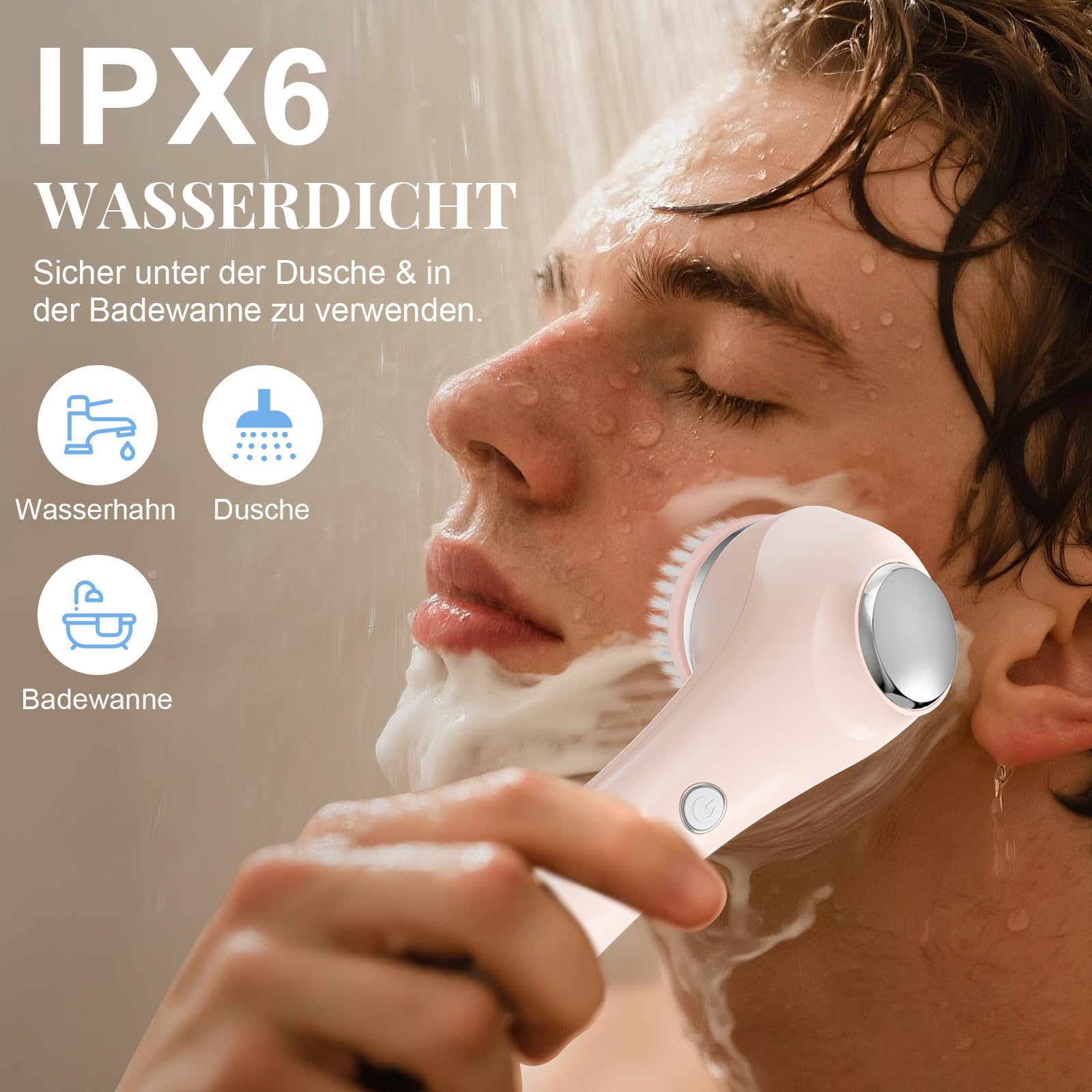 Elektrische Gesichtsreinigungsbürste, 2 in 1 Gesichtsbürste Mit 4 Bürstenköpfen, EMS Gesichtsmassagegerät mit Heizung Wasserdichte Gesichtsreinigung Tiefenreinigung für alle Hauttypen (Rosa)