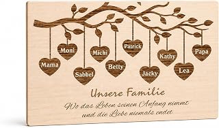 Familienstammbaum aus Holz – Personalisiertes Familienschild mit Herzen und Namen, Familienbaum Wanddeko, Geschenk für Familie, Eltern, Großeltern, Hochzeit oder Weihnachten