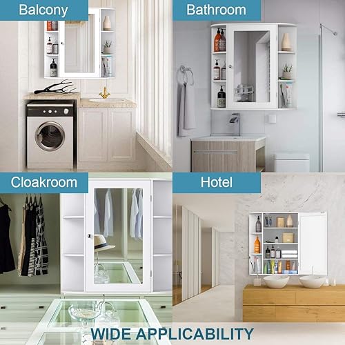 Miniatura 8 de ARLIME Armario con espejo de baño, botiquín montado en la pared, organizador de almacenamiento de una sola puerta con 4 estantes internos y 6