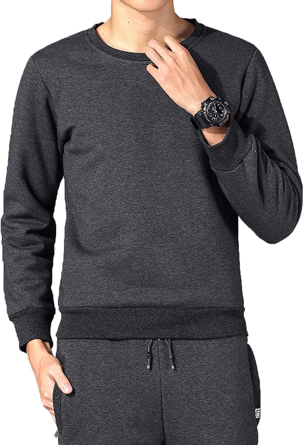 Flygo Men's Warm Sherpa Lined Crewneck Sweatshirts Fleece Pullover Tops Heavy-weight Thick Thermal Cotton Sweat-Shirts - Image 3