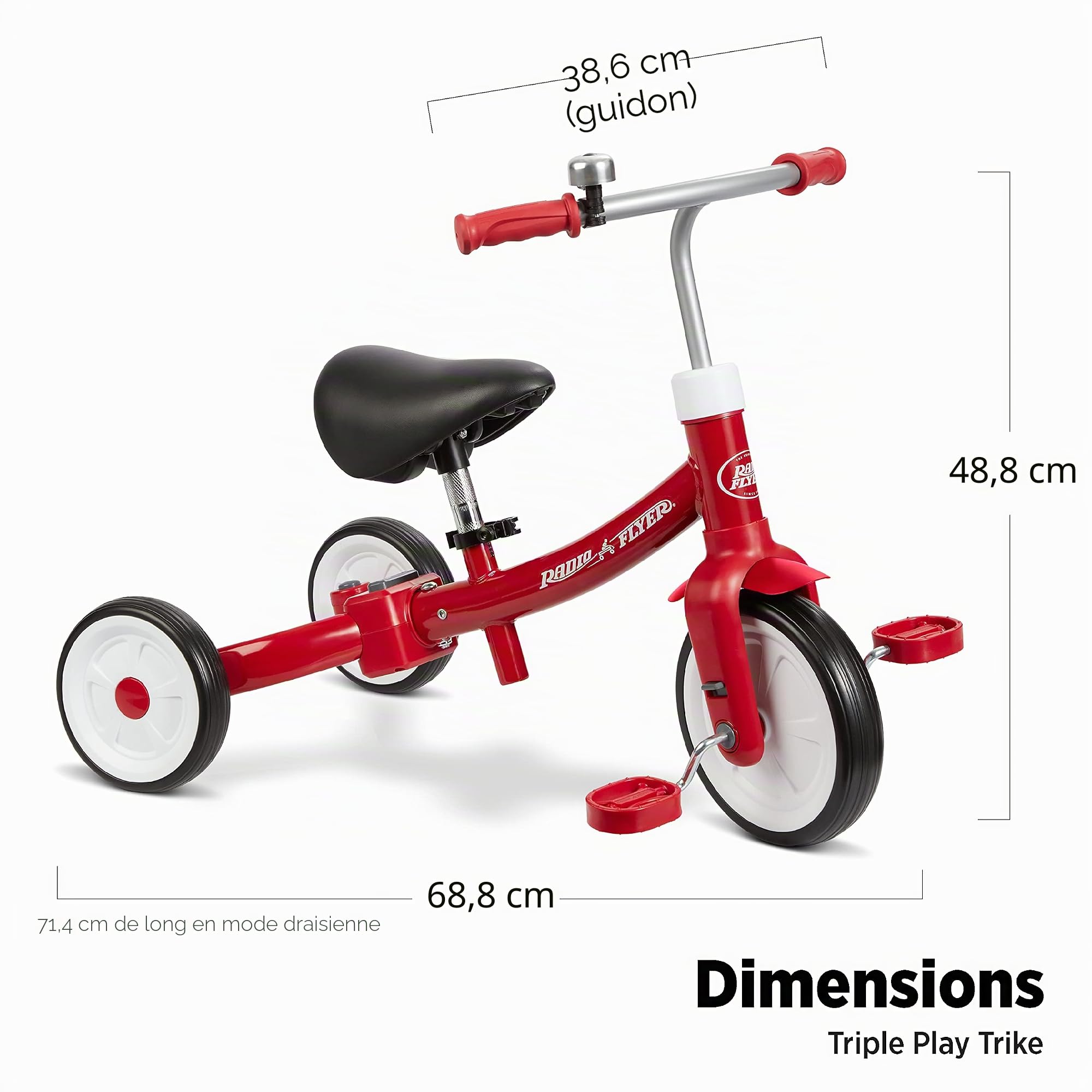 Radio Flyer Triple Play Tricycle, Tricycle Rouge pour Tout-Petits, draisienne, à Utiliser de 1 à 3 Ans