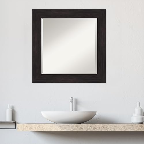 Miniatura 5 de Amanti Art Espejo de baño marrón para sobre lavabo, espejo de tocador cuadrado de 26x26 para muebles, marco espresso mediano casual, se cuelga