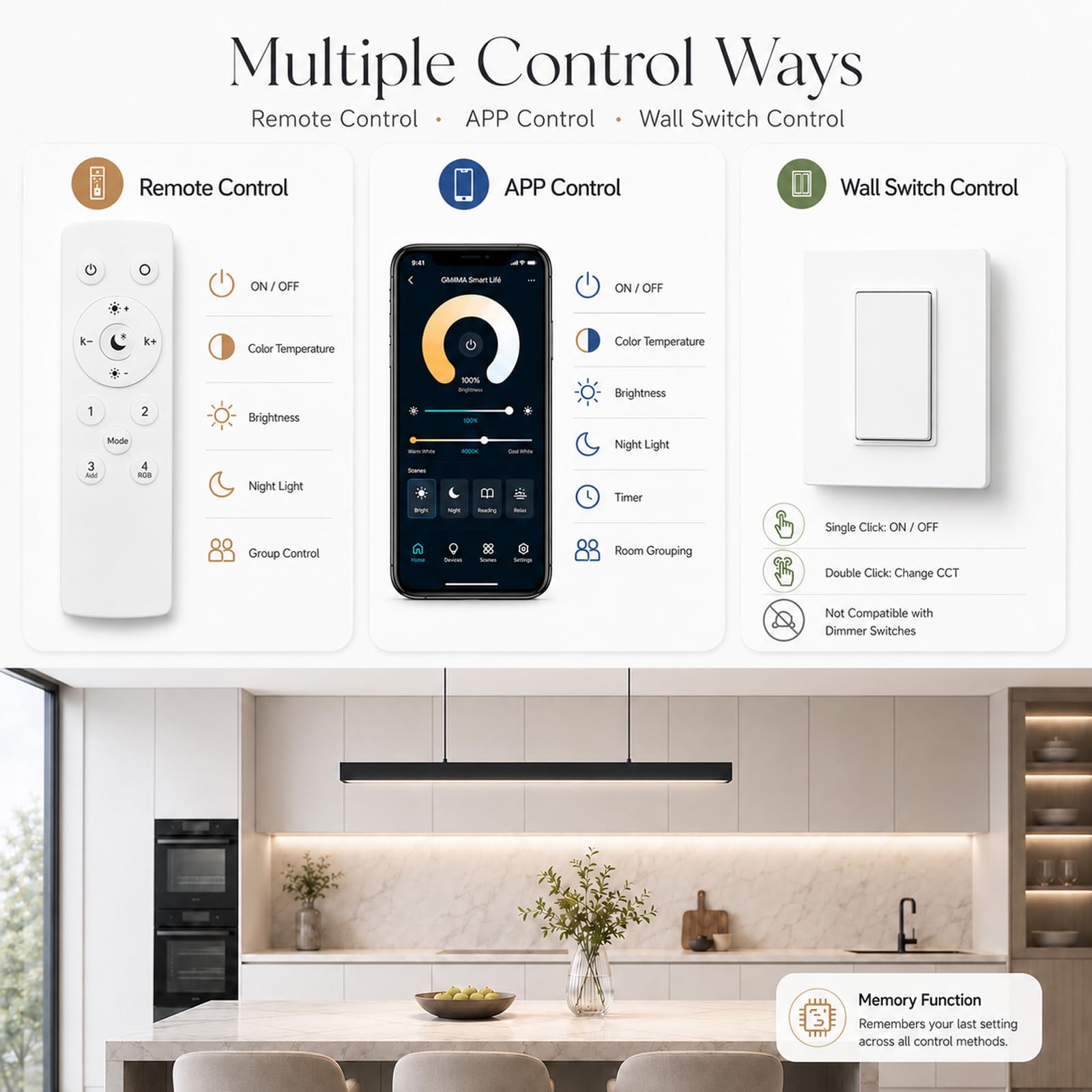 Moderna Lampada a sospensione LED Dimmerabile, lampadario cucina in legno con Telecomando 36W lampadario Lineare Regolabile in altezza, nero per sala da pranzo Ufficio, L100CM