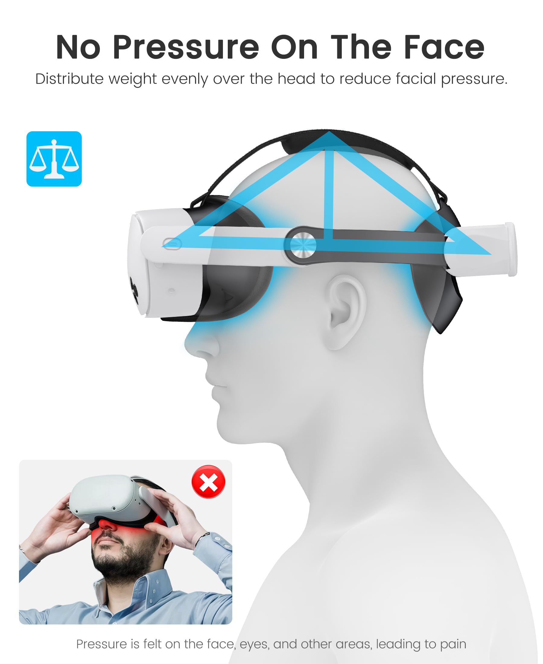 Kawaye Correa de cabeza cómoda para Meta Quest 3S/Quest 3/Quest 2, correa de cabeza ligera ajustable para reemplazo de correa Elite, accesorios de realidad virtual para Oculus, soporte mejorado,