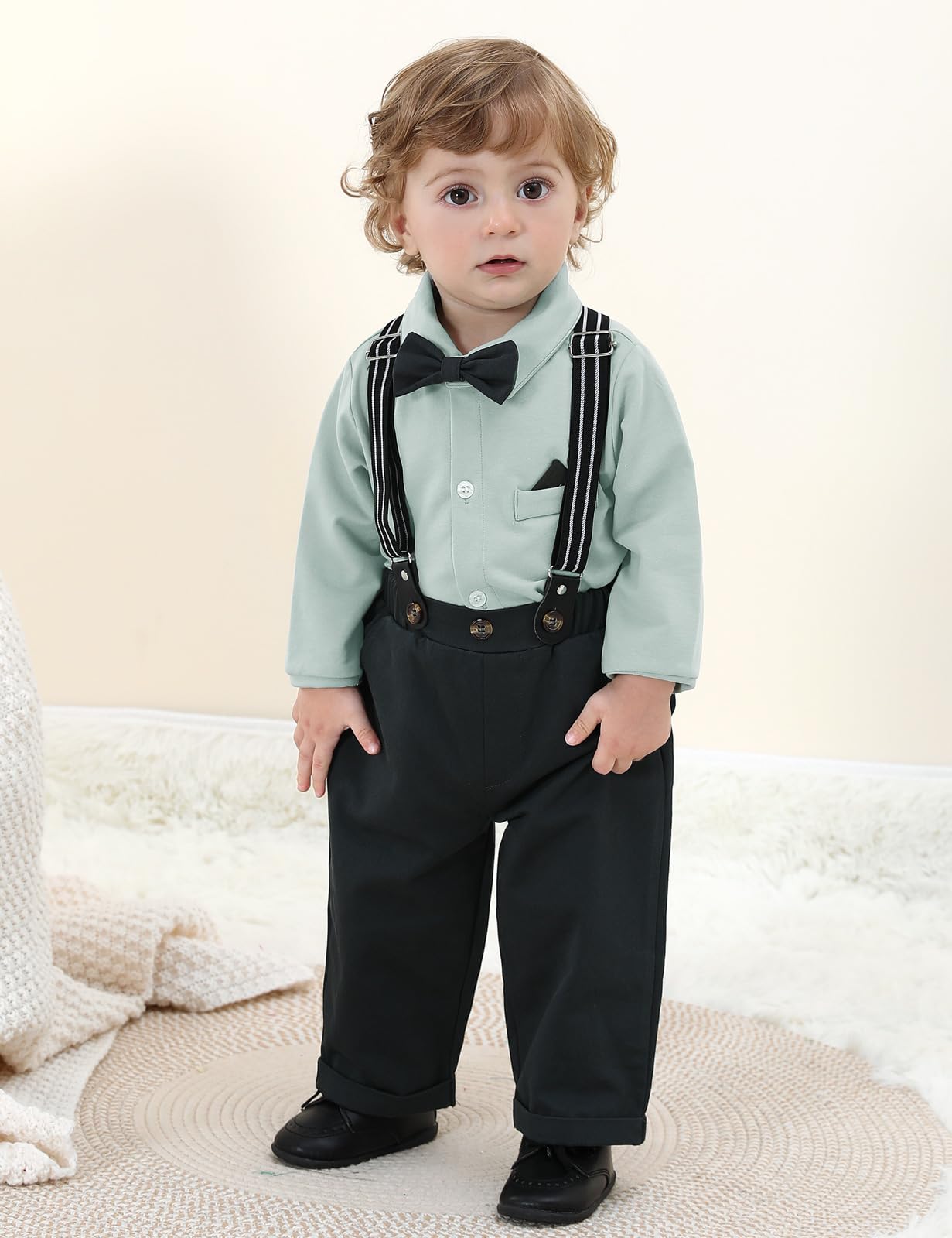 mintgreen Trajes para Niños de Boda, Bebé Bautizo Formal Smoking Manga Larga Ropa Camisa + Pantalones