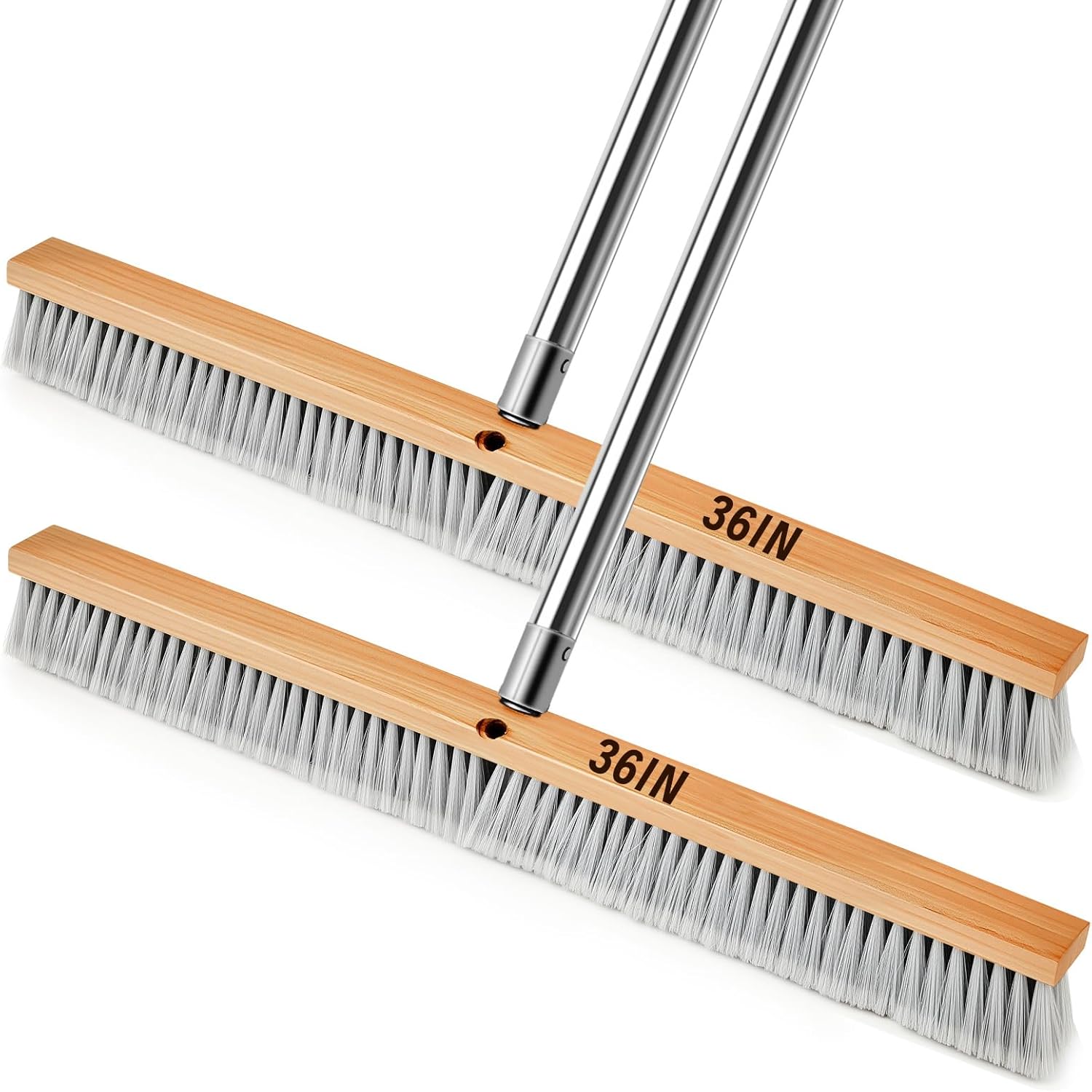 Maxdot 36" Push Broom with Stainless Steel Telescopic Handle,Polypropylene Bristles, Heavy Duty Push Large Broom with Handle for Smooth-Surface Home and Garage Sweeping