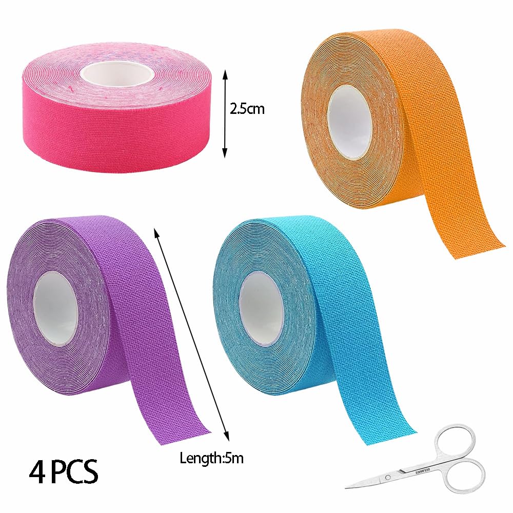 4 Piezas Cinta Kinesiologica Facial Cinta de Estiramiento Facial Parches Antiarrugas para Reafirmar Piel y Restaurar Elasticidad 2.5cm x 5m