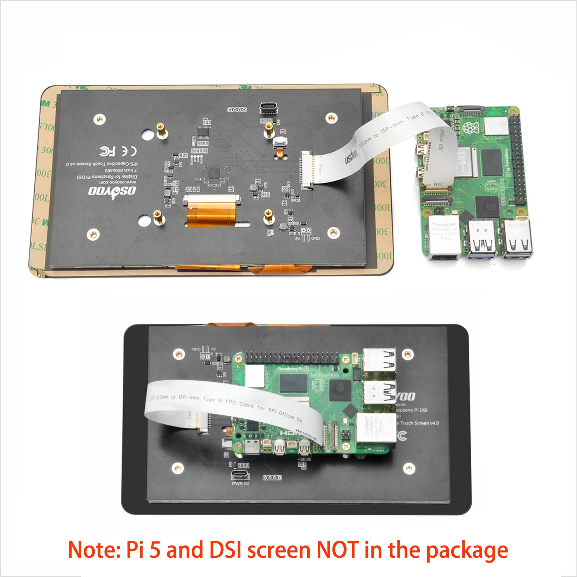 OSOYOO Cavo FPC DSI a 15 pin da 1,0 mm a 22 pin, passo 0,5 mm, bianco, 18 cm, per Raspberry Pi 5 a Raspberry Pi 7" schermo IPS DSI ufficiale