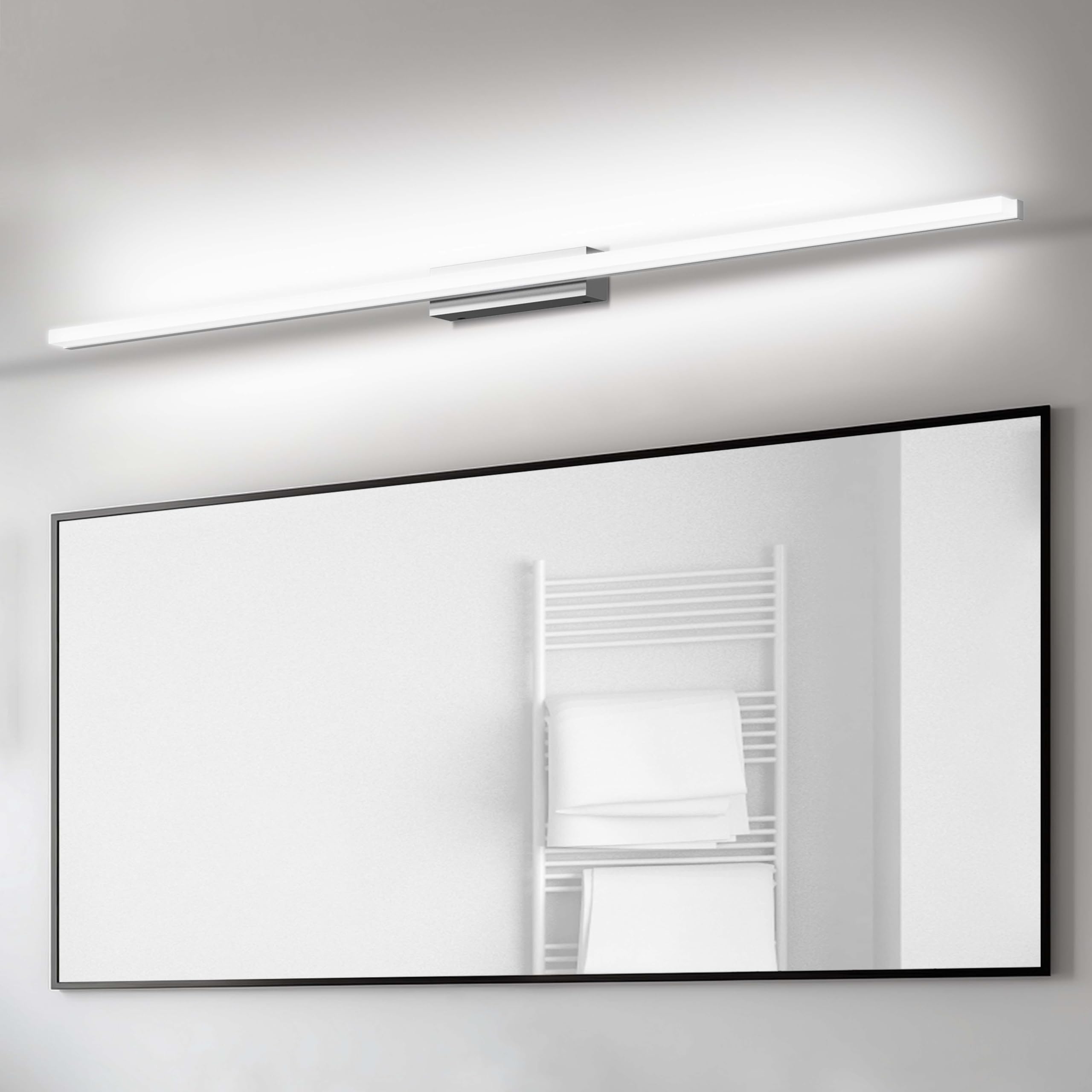 Aplique Espejo Baño LED 120cm/24W IP44 Blanco Frío 6000K Luz Espejo Baño | Base De Acero Inoxidable, Pantalla Acrílica, CRI>85, Driver LED Estable, Sin Parpadeo, Diseño Moderno Lámpara Espejo Baño