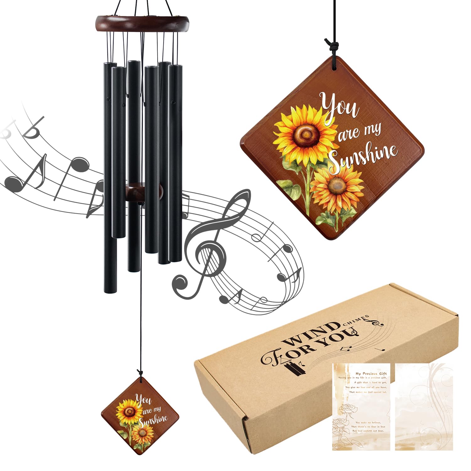 Howarmer Wind Chimes for Outside, 36“ Sunflower Wind Chime for Friends Bestie Family & Loved One, Christmas Windchime Thank You Gifts with You are My