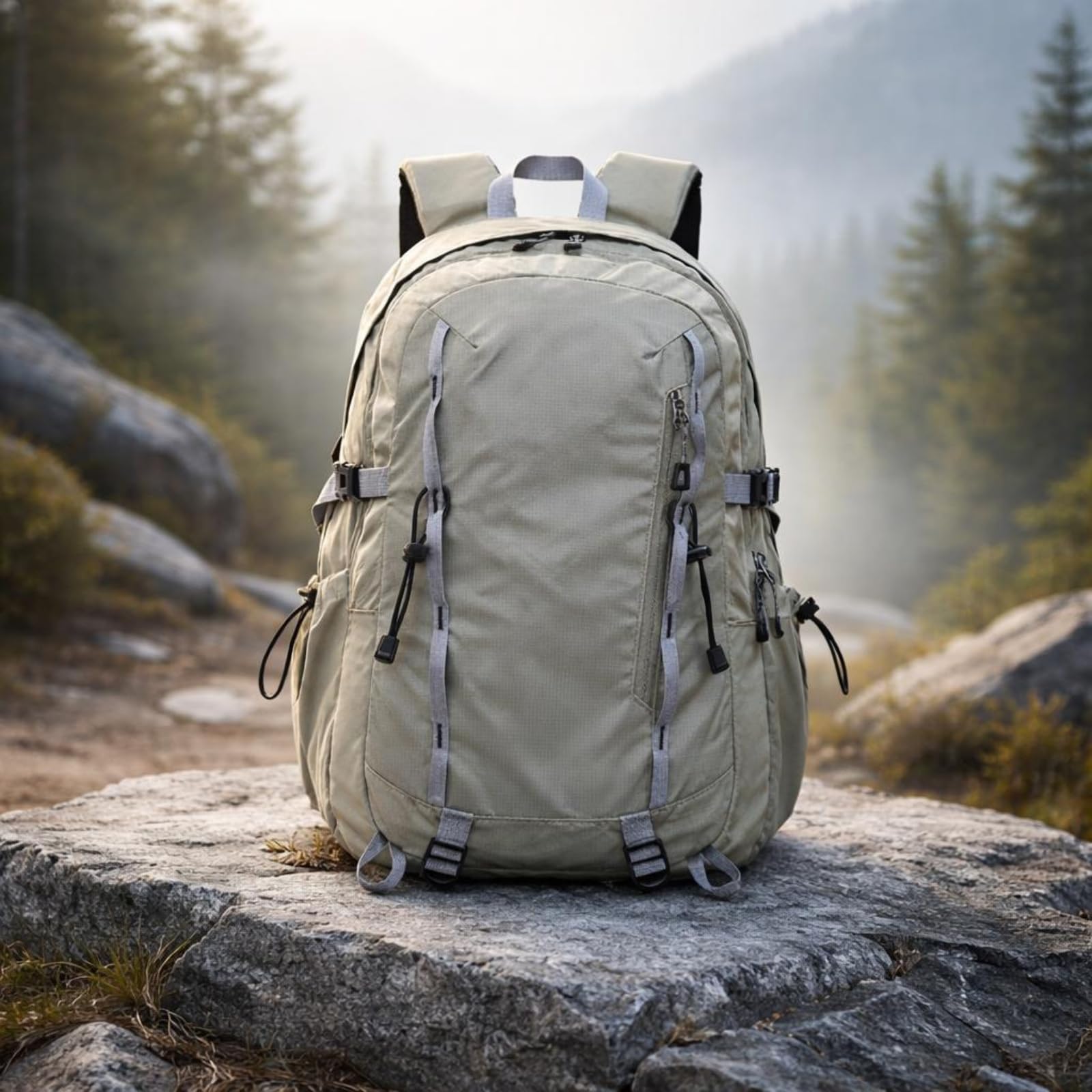 Zaino Trekking Leggero Spallacci Imbottiti Zaino Hiking Strutturato Tasche Laterali Elastiche Backpack da Montagna per Escursionisti, Escursioni, Grigio, Grigio Qingluan