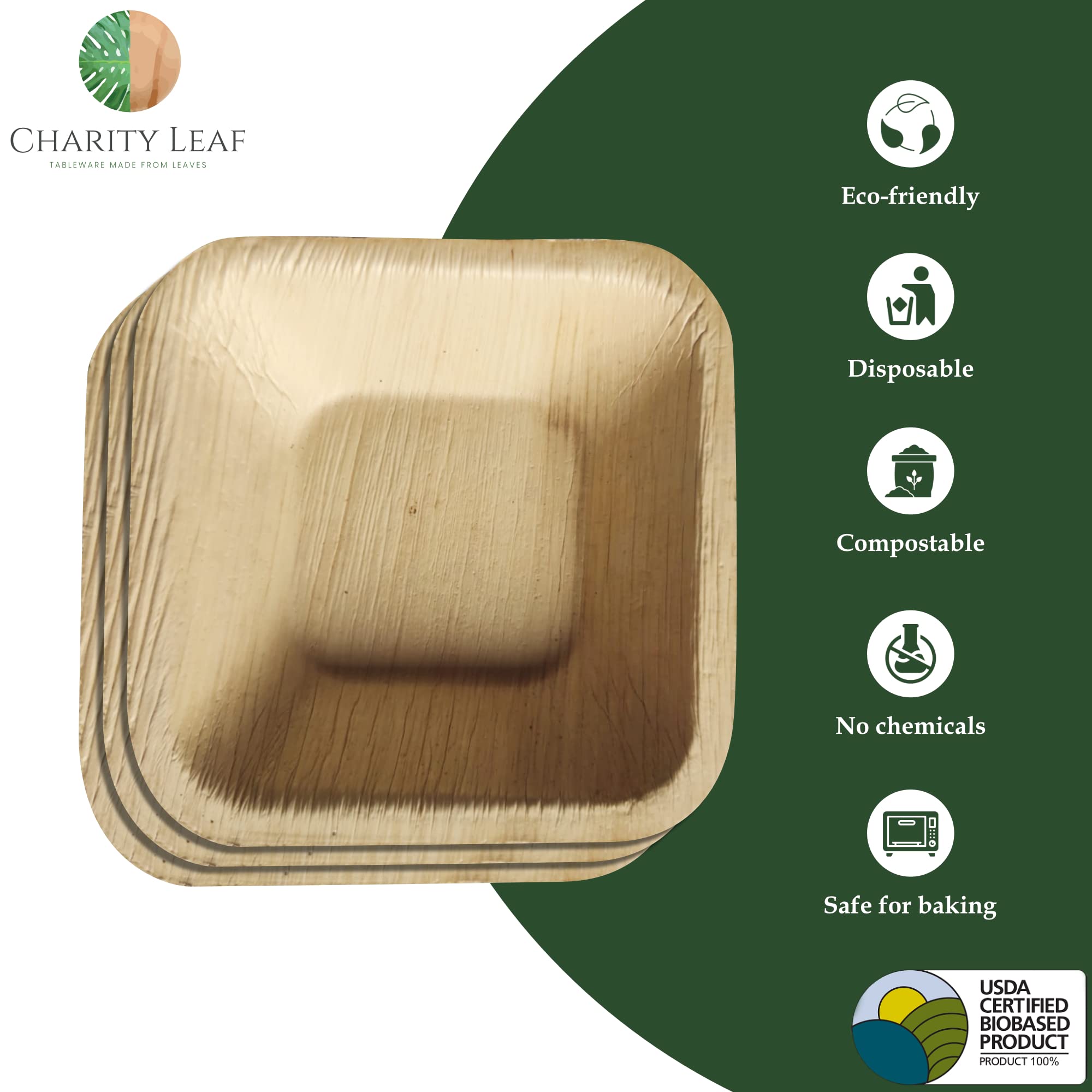 Charity Leaf Bandejas desechables de hoja de palma de 2.5 pulgadas (25 piezas) de bambú, tablas desechables, vajilla ecológica para bodas, catering, eventos