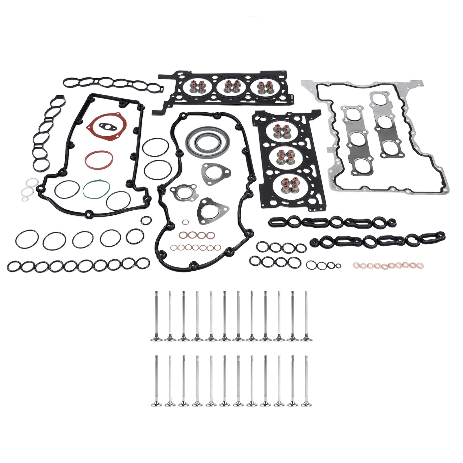 Juego de Juntas de Culata+Válvula de entrada y salida Compatible con RAM 1500 DS 300C Gra-nd Cher0kee 3.0 CRD 51046000 10205300 10205400 68147269AA 68147265AA