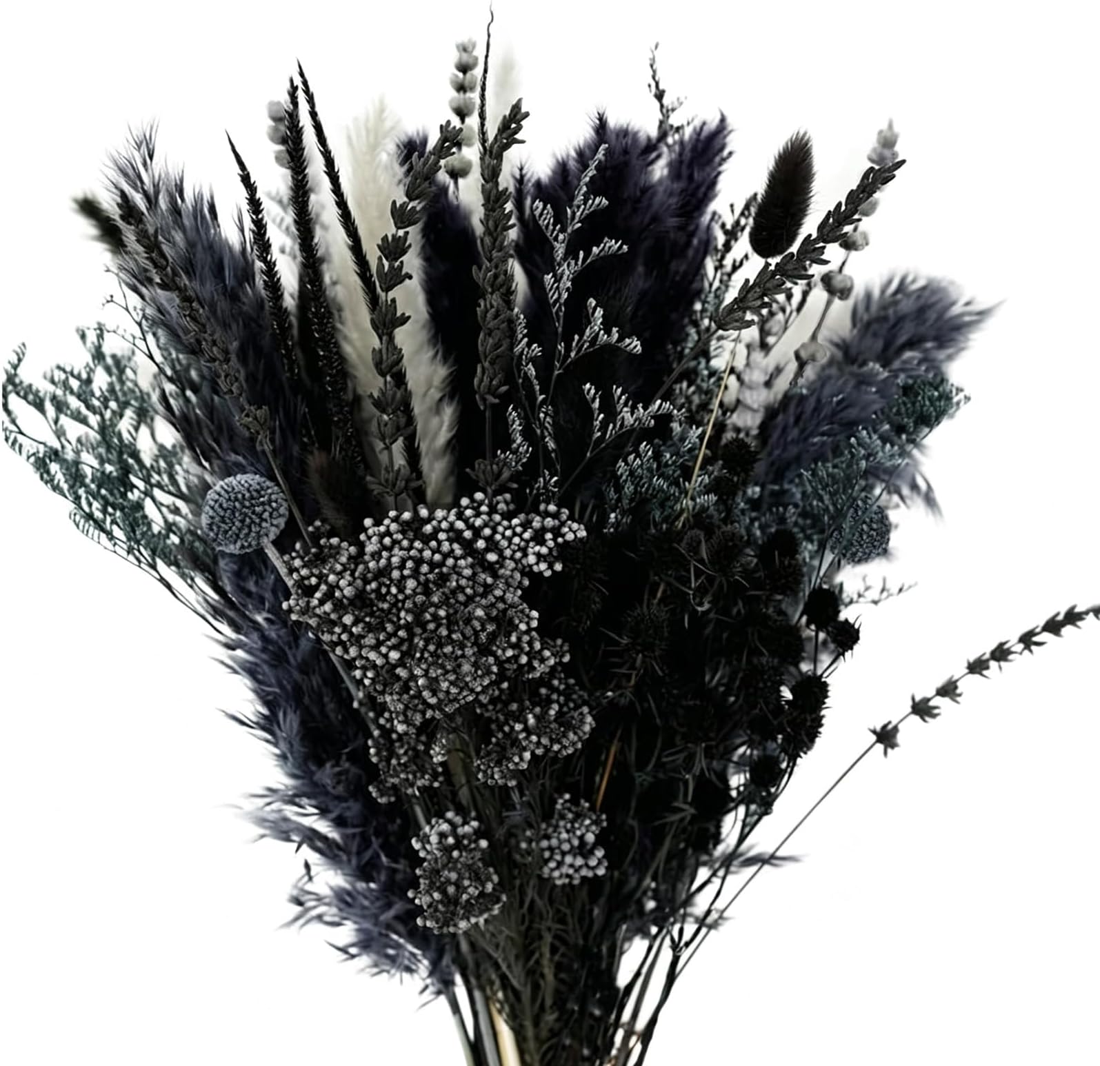 Natural Dried Pampas Grass Bouquet, 17" Black and Dark Grey Dried Flower Bouquet, Mixed with Thistle, Bohemian Style Home Dried Flower Decoration, DIY Assembly
