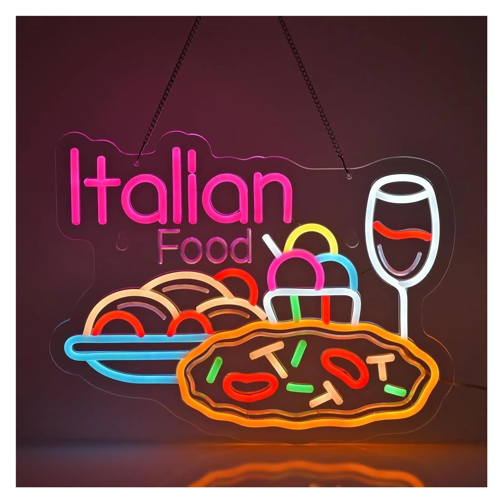 RONGCH Hanging Art Signs Italian Food Neon Sign Hanging Light for Business Restaurant Store Shop Market Food Truck Wall Decor USB Powered Dimmable 42.9cmx33cm