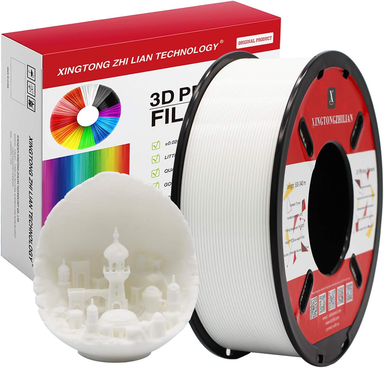 PLA Filament 1.75mm, 3D Printer Filament for 3D Printers Accuracy +/- 0.02 mm 750g Spool, 1.75mm, White PLA